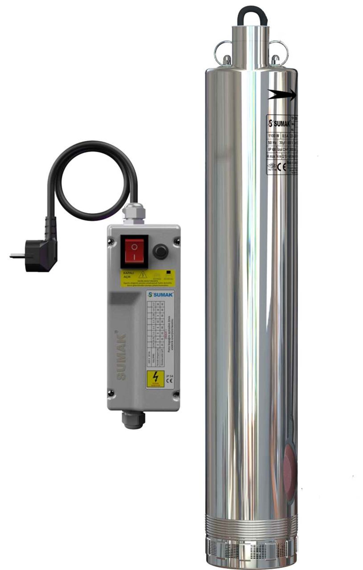 Sumak 5SD9 5'' Paslanmaz Keson Kuyu Pompası Monofaze (220V) 1.5HP