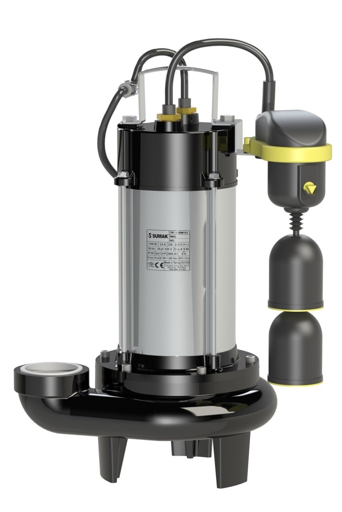 Sumak SBRM 18/2P-A Asansör Flatörlü Parçalayıcı Bıçaklı Foseptik Dalgıç Pompa 220 Volt 1.8 Hp