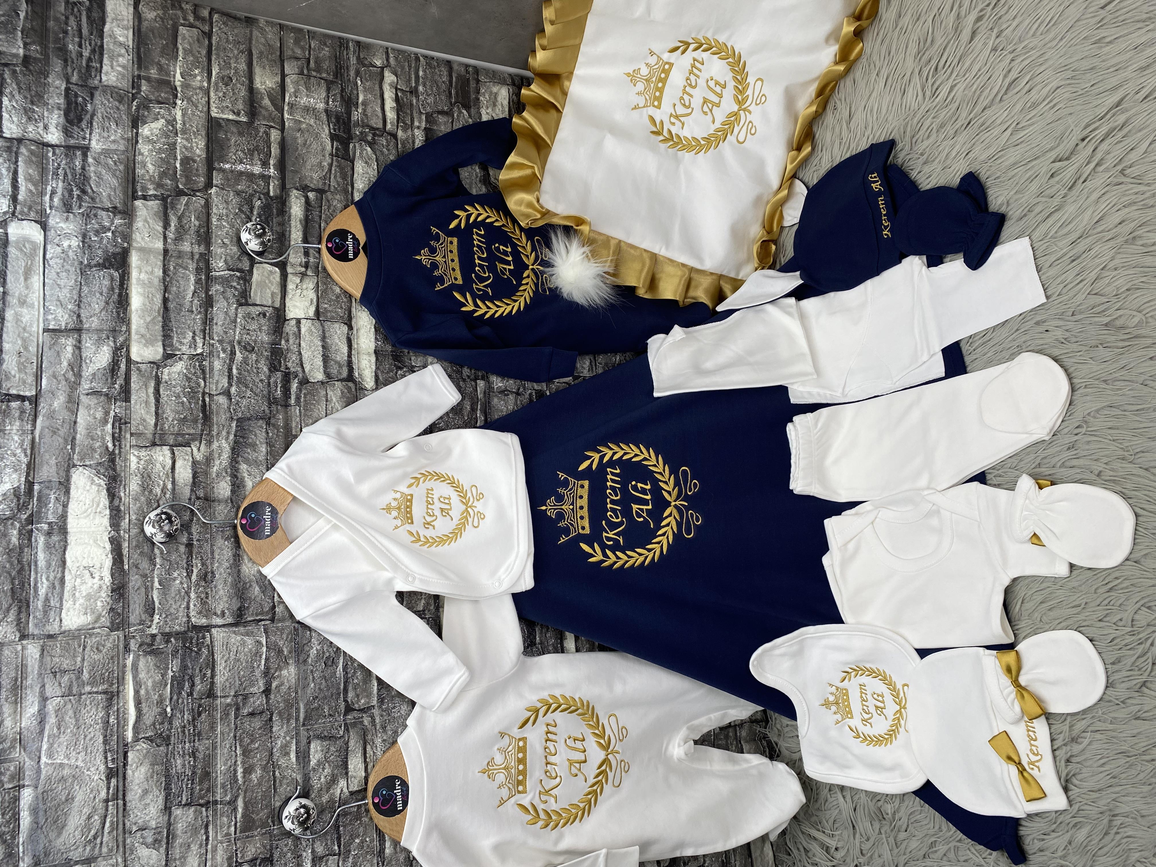 13 lu Bebek  Hastane Çıkışı İsimli Erkek Bebek Nohut Battaniyeli Ayyıldız Nakış İşlemeli İsme Özel