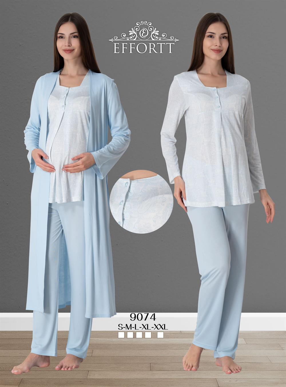 9074 likralı pamuk pijama sabahlık lohusa set