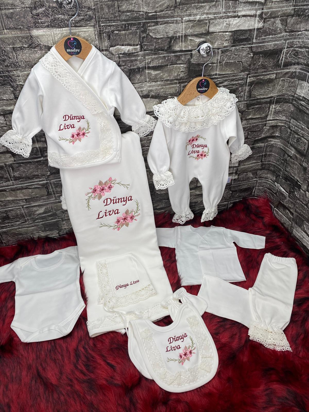 İsme Özel 10 Parça penye Battaniyeli dantelli Hastane Çıkışı