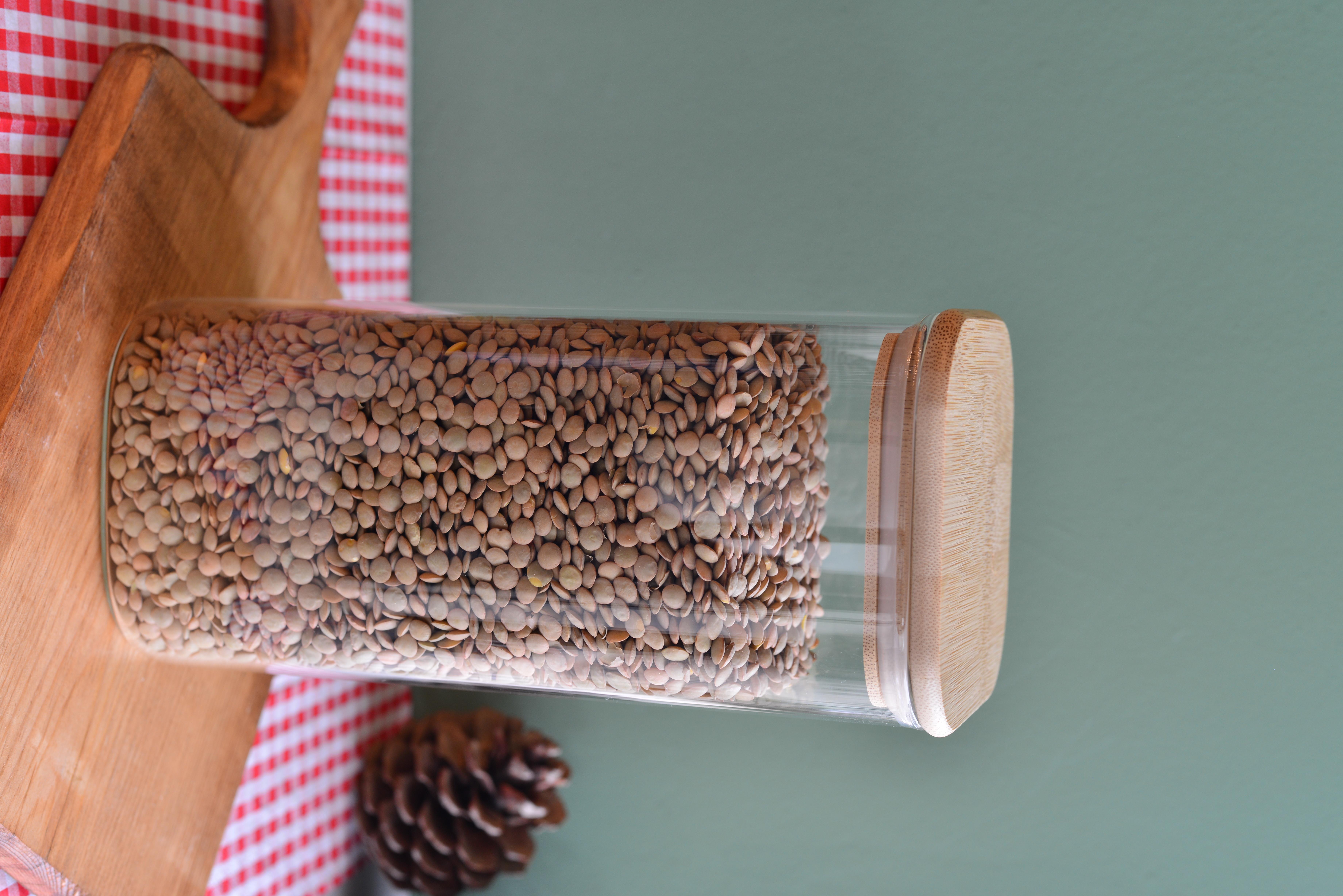 1500 ML Bambu Kapakli Cam Kare Kavanoz / 1  Adet