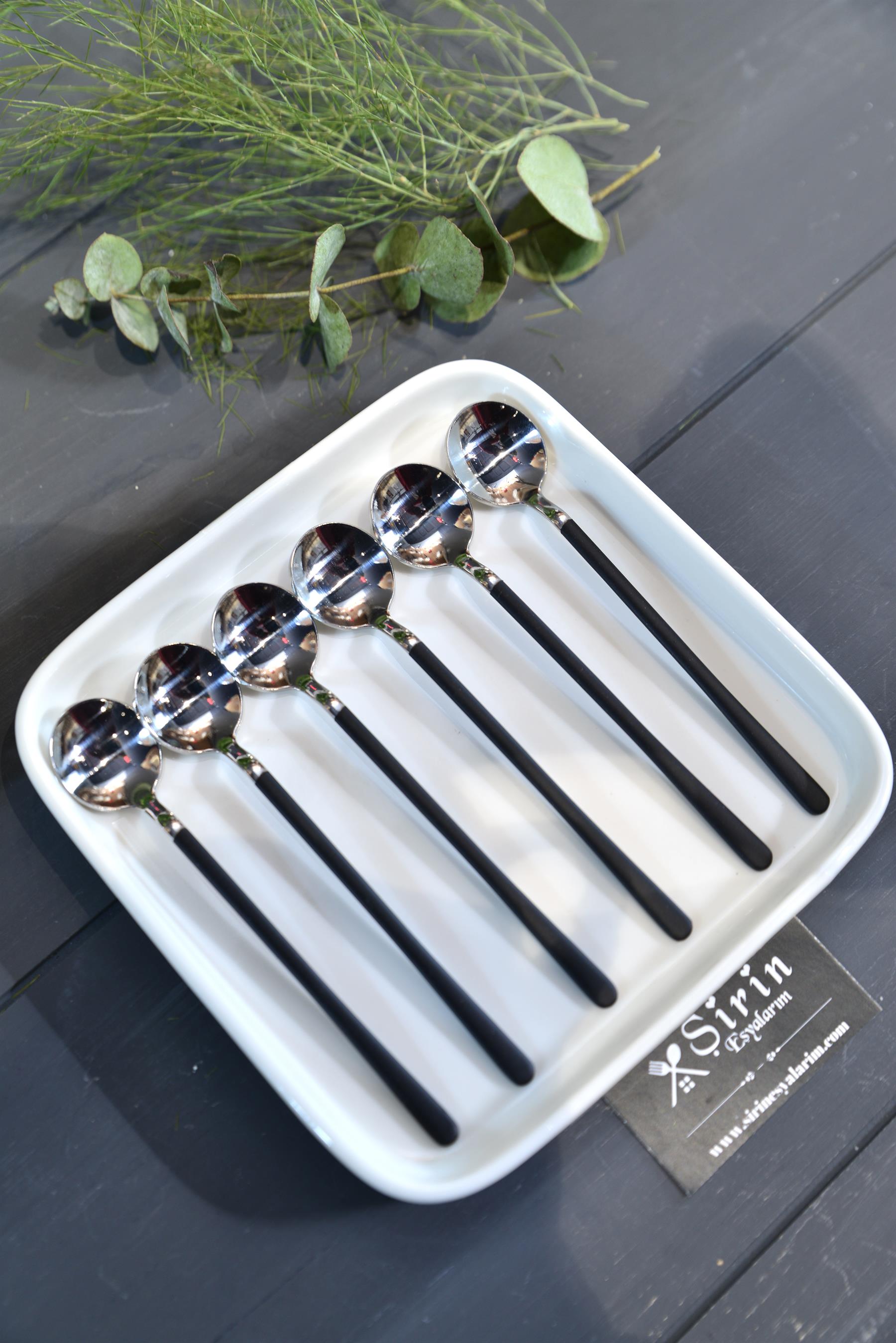 6 Lı Starliçe Siyah Inox Çay / Nescafe Kaşığı