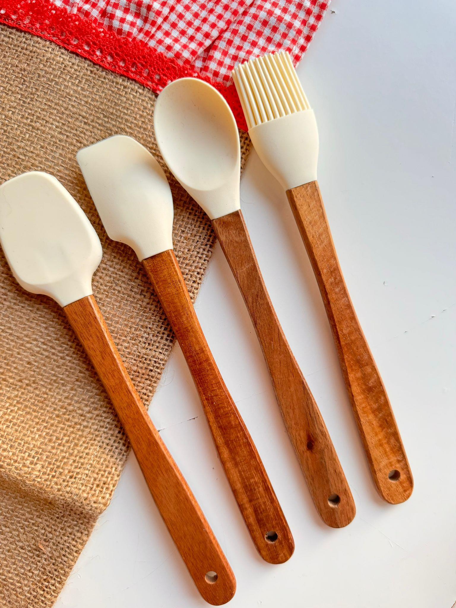 Akasya Saplı 4 Lü Mini Spatula Seti / Krem