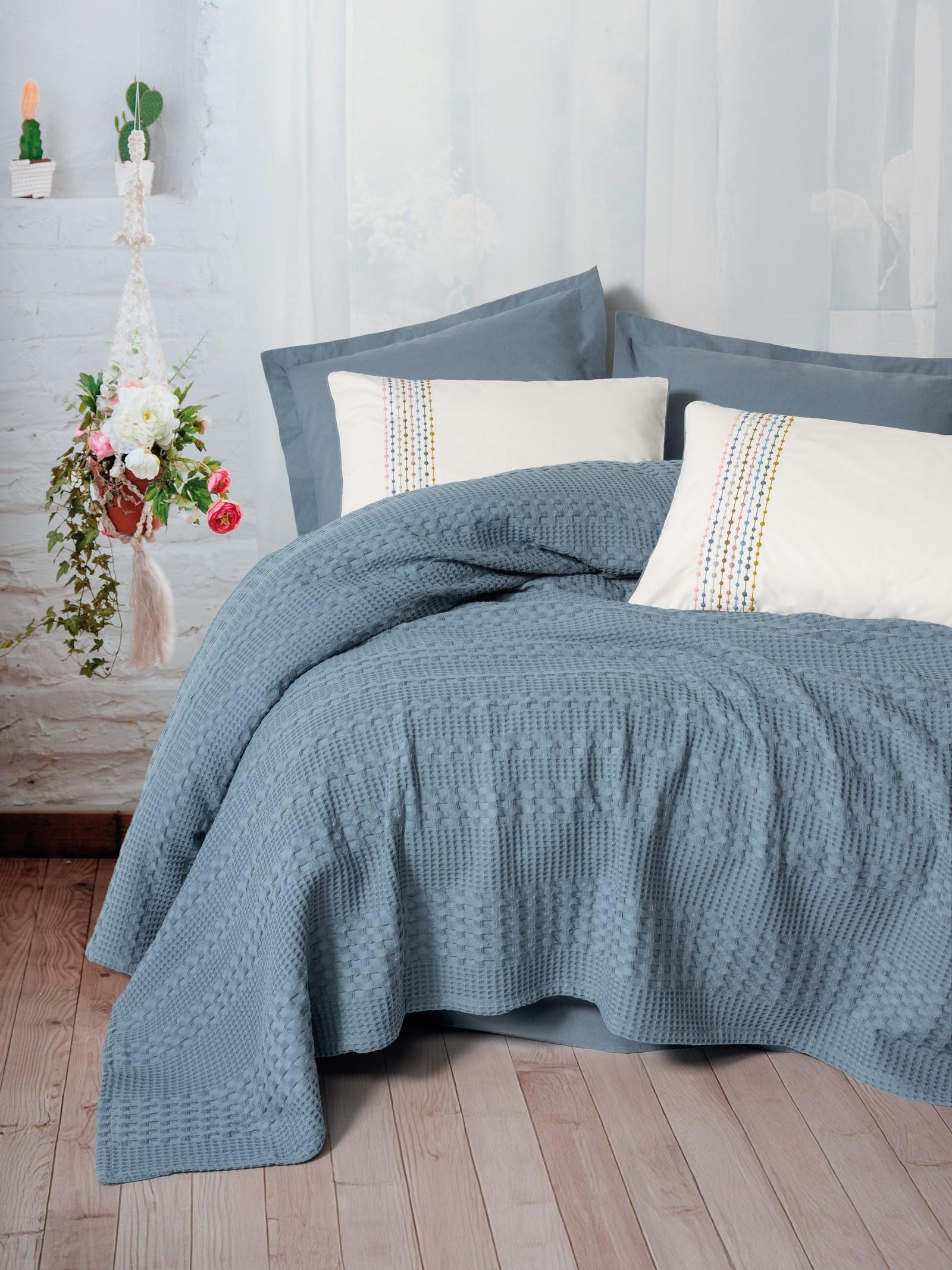 Aura Çift Kişilik Pike Takımı Pebble İndigo