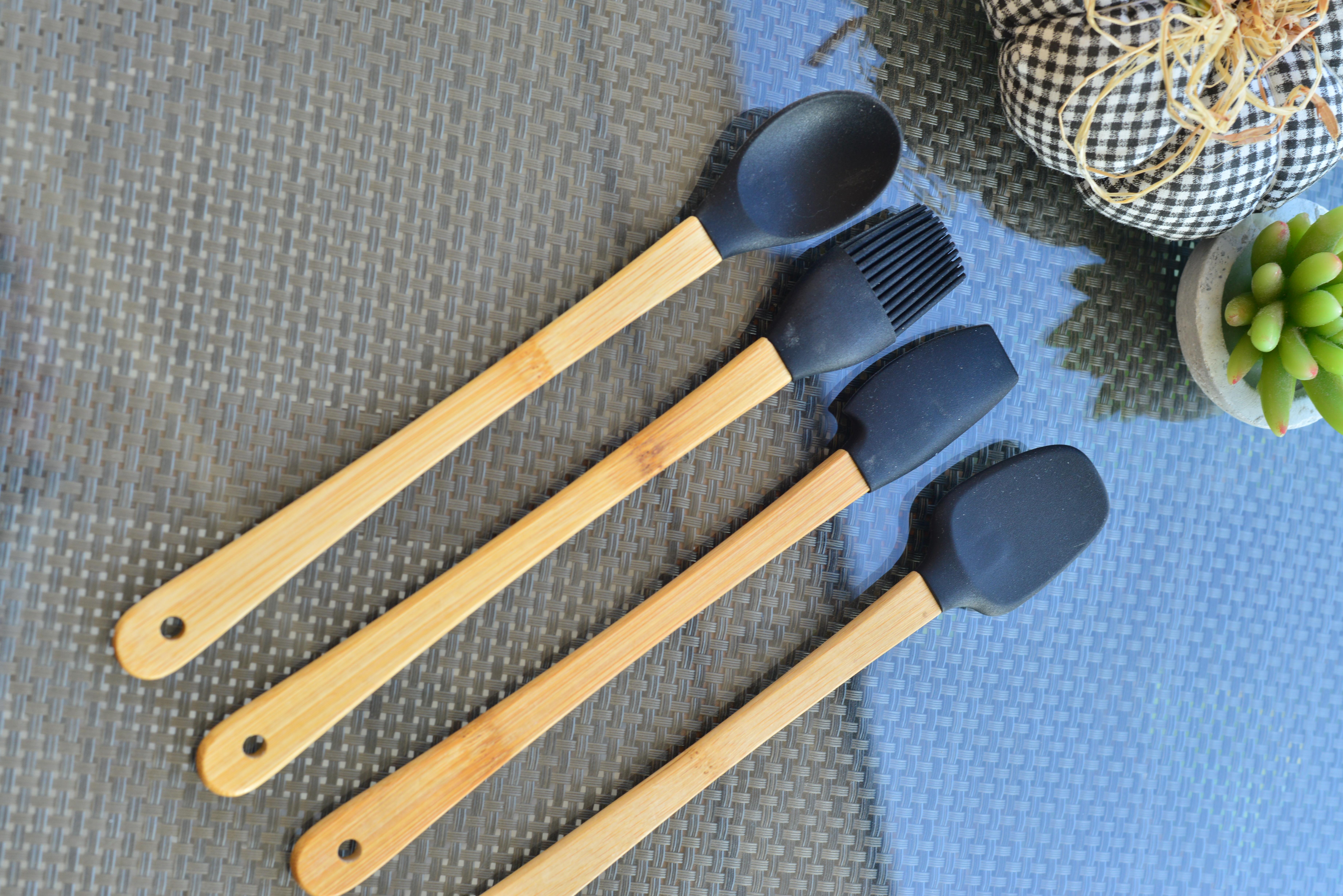 Bella 4 Lü Mini Bambu Spatula Seti / Siyah