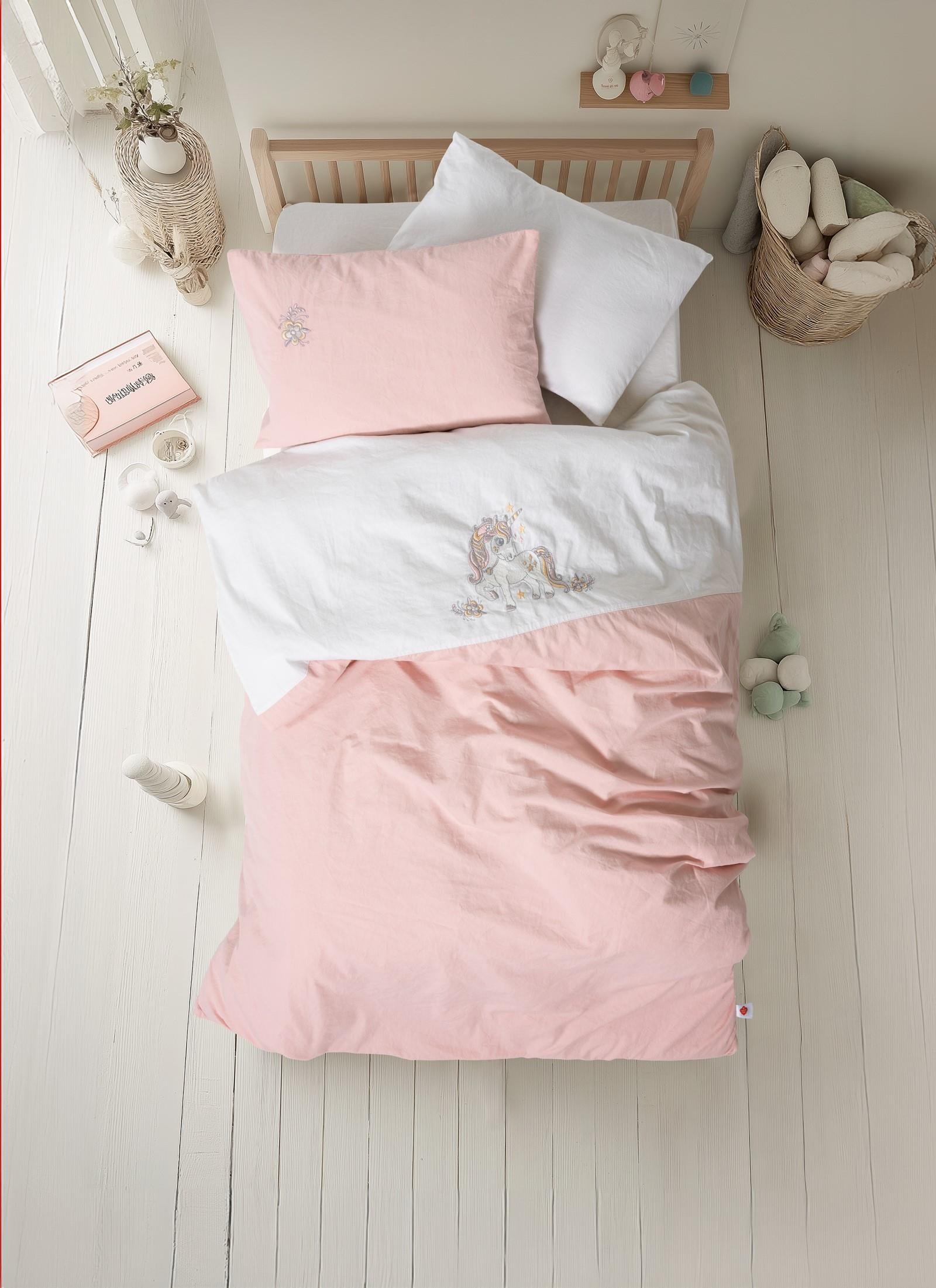 Cuddly Yıkanmış Doğal Görünümlü Nakışlı Bebek Nevresim Takımı Bonic Beyaz