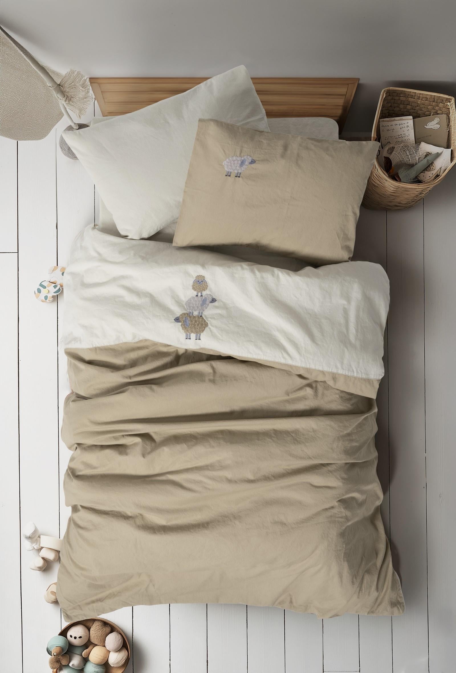 Cuddly Yıkanmış Doğal Görünümlü Nakışlı Bebek Nevresim Takımı Lamp Bej