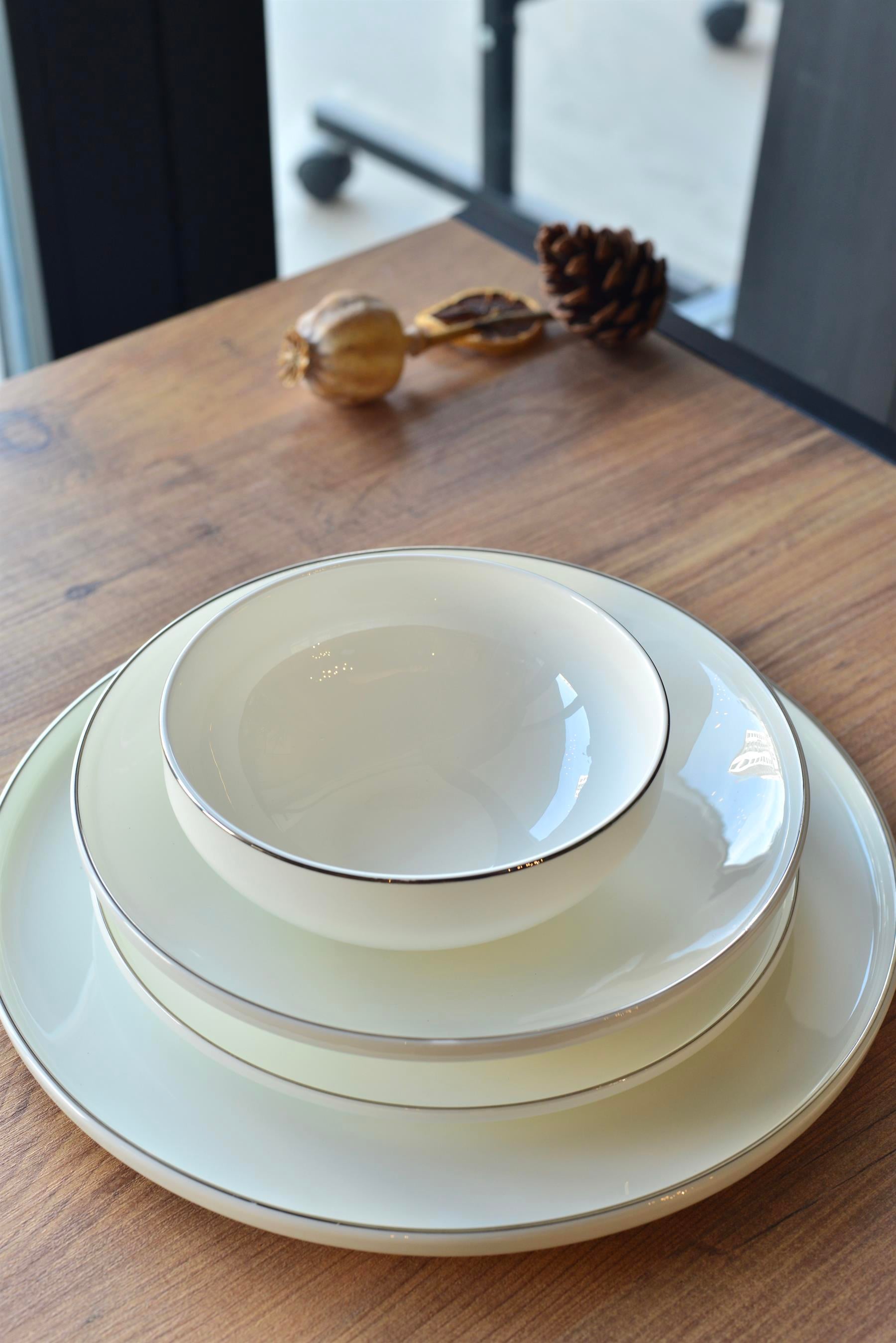 Massi Elegant Silver 24 Parça Porselen 6 Kişilik Yemek Takımı