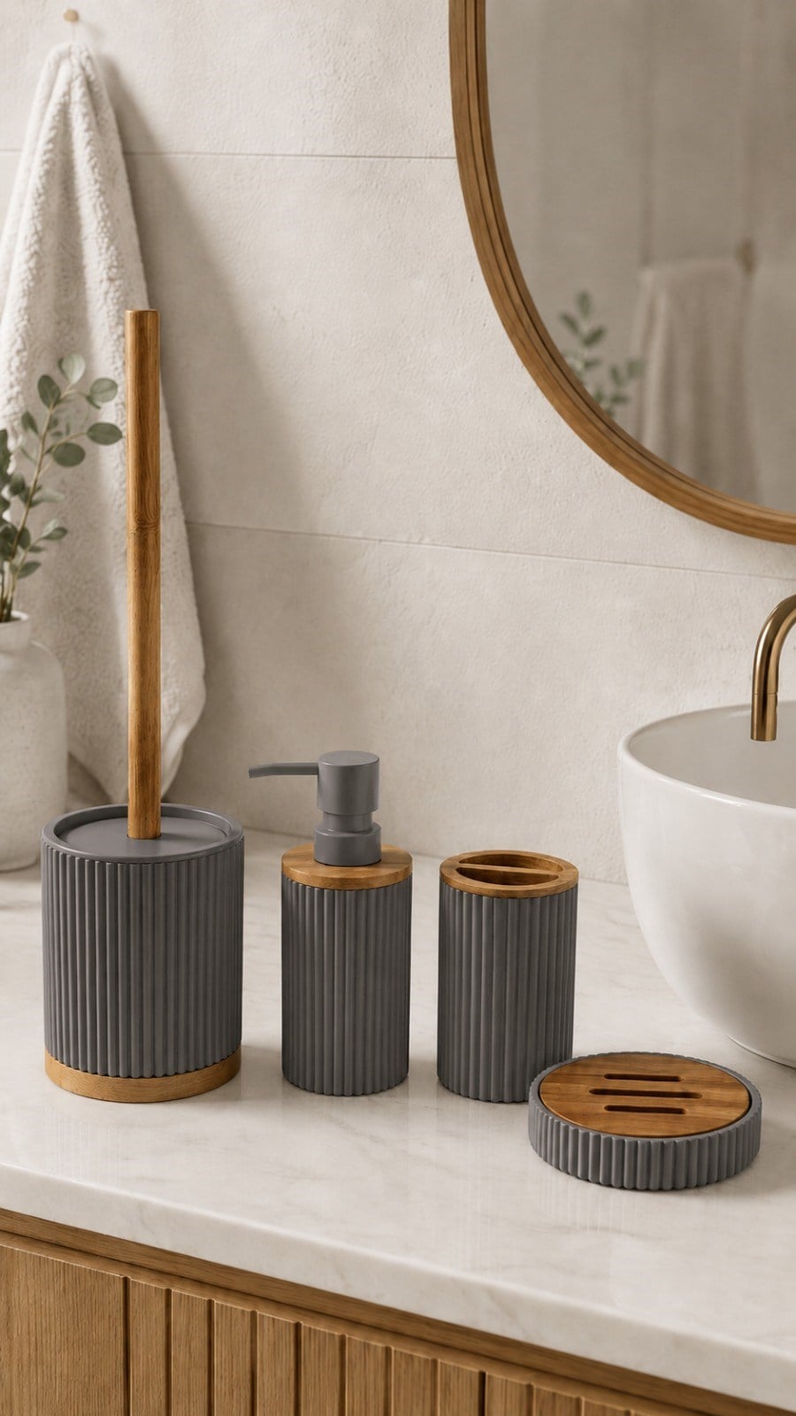Elina 4 Parça Akrilik Banyo Seti - Gri