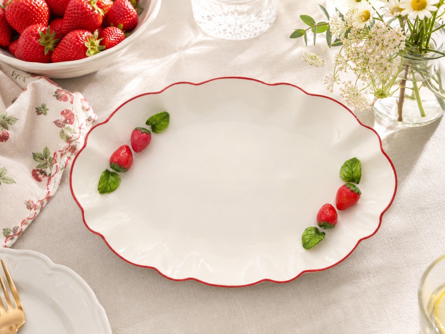 Festa Çilek Oval Porselen Sunum Tabak - Hand Made