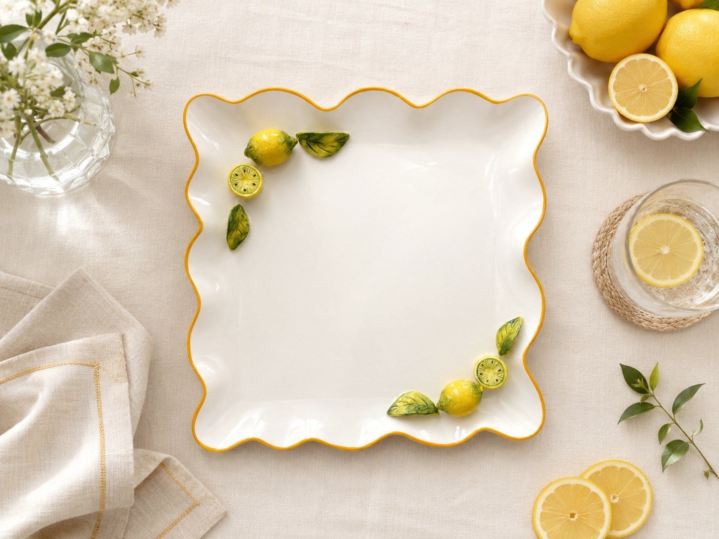 Festa Limon Kare Porselen Sunum Tabak - Hand Made