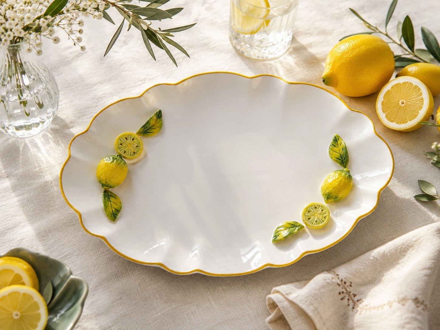 Festa Limon Oval Porselen Sunum Tabak - Hand Made