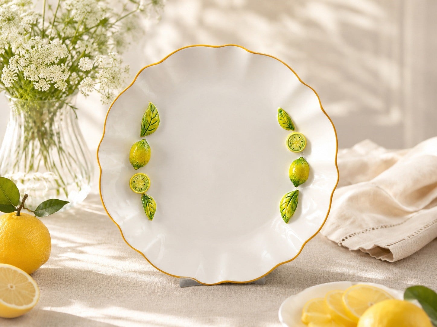 Festa Limon Yuvarlak Porselen Sunum Tabak - Hand Made