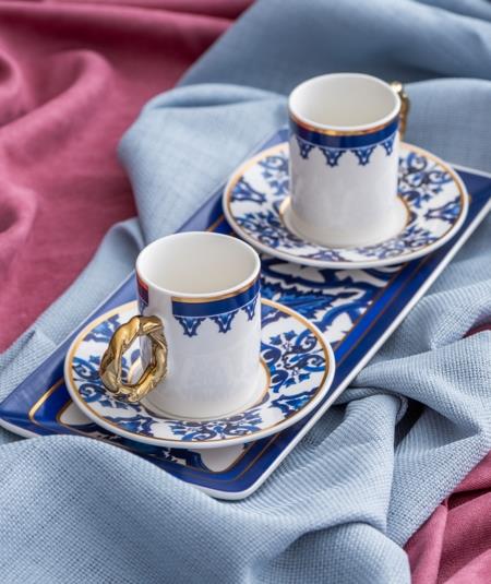 Francesca 2 Kişilik Porselen Kahve Fincanı Takımı - 90 ml / Lacivert