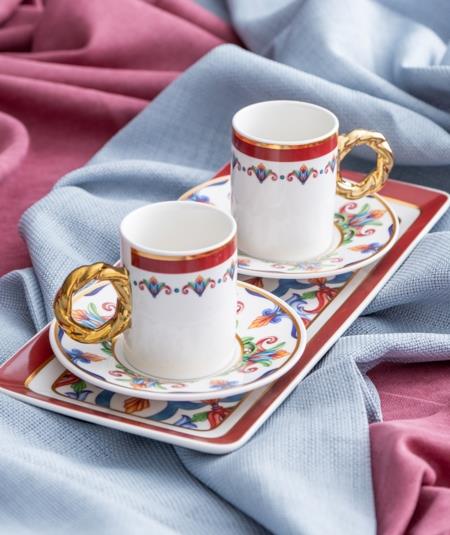 Francesca 2 Kişilik Porselen Kahve Fincanı Takımı - 90 ml / Bordo