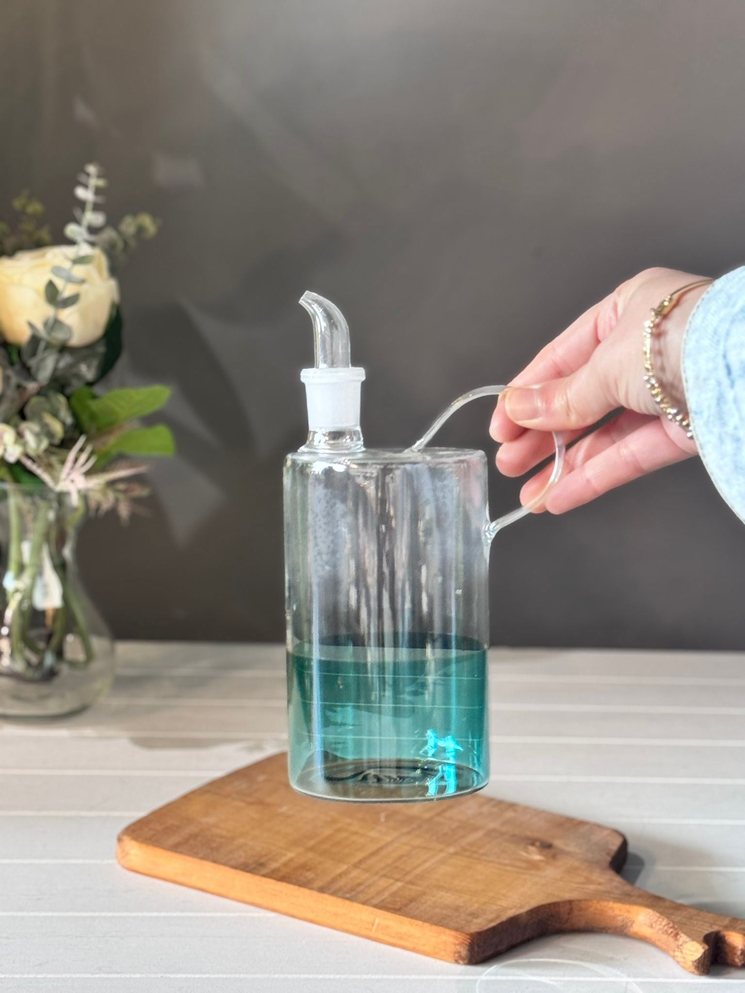 Gauzy 500 ML Borosilikat Cam Yağlık - Mavi