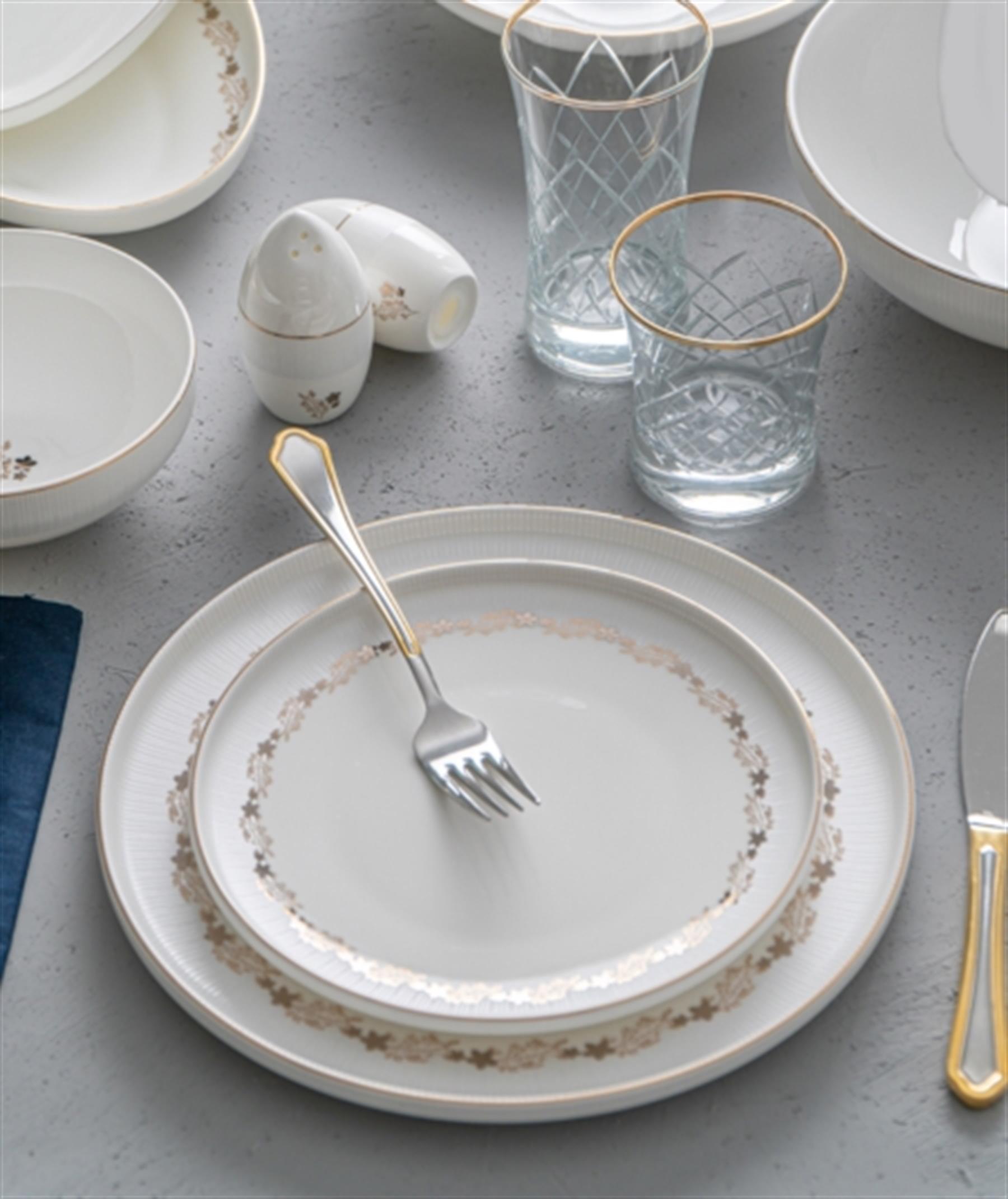 Kiara Gold 57 Parça Porselen 12 Kişilik Yemek Takımı