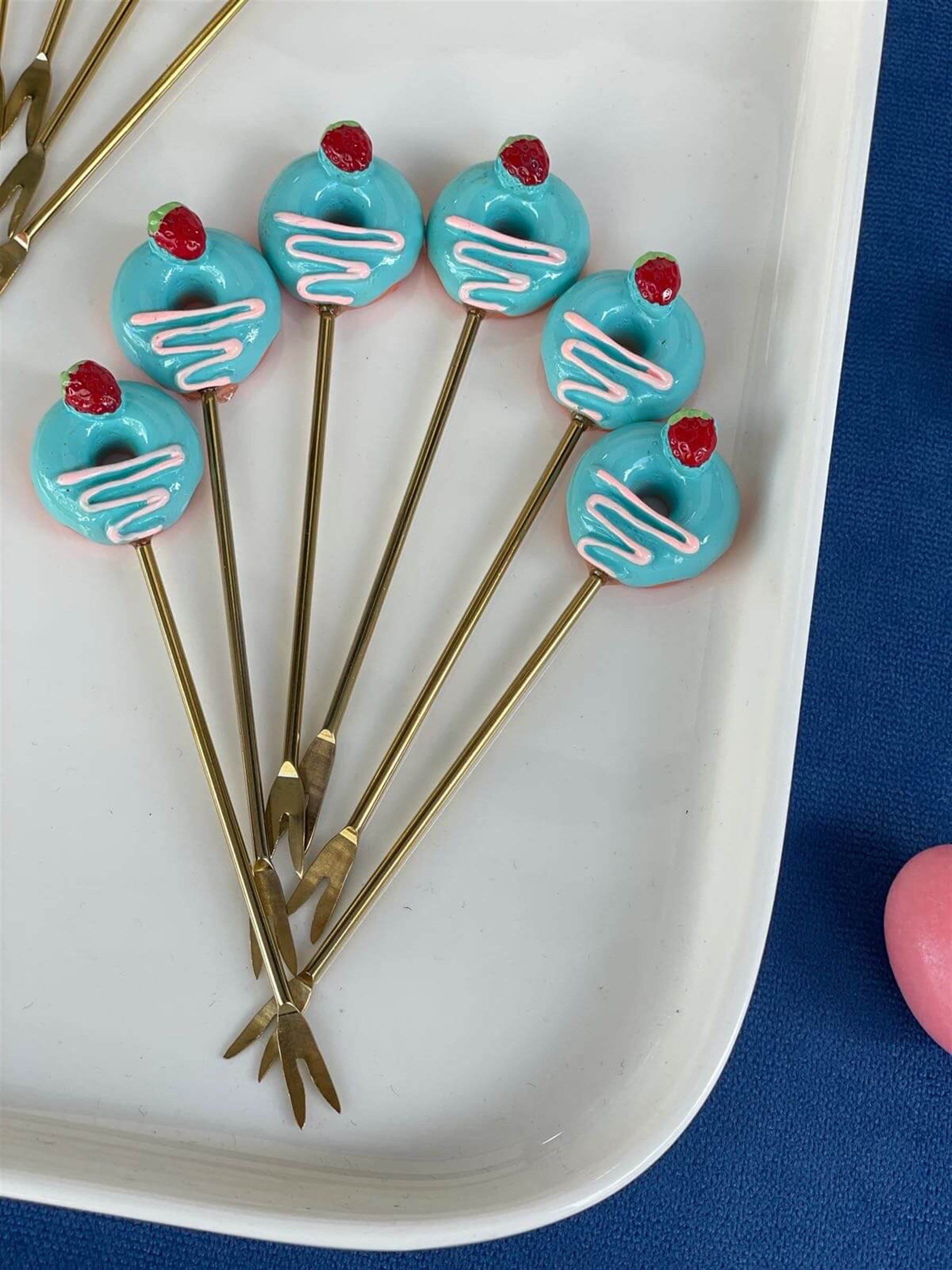 Mavi Donut 6 Lı Kokteyl Çatalı