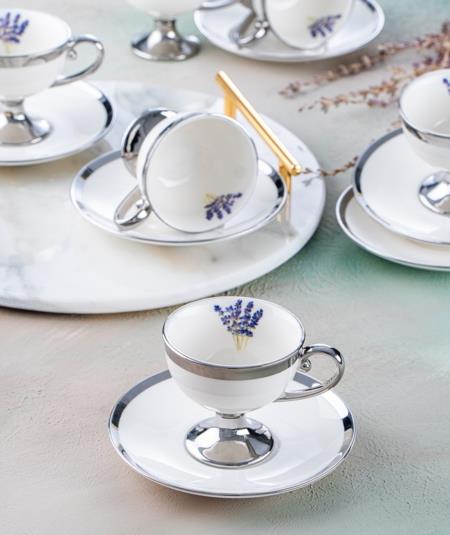 Miranda Silver 6 Kişilik Porselen Türk Kahvesi Fincan Takımı - 80 ML