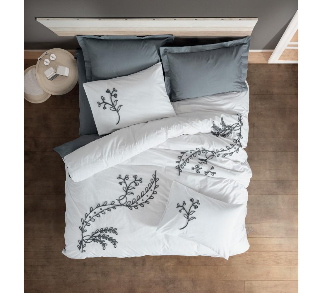 Nakışlı Ranforce Çift Kişilik Nevresim Takımı Ivy Gri
