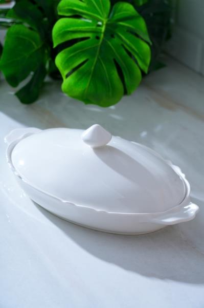 Nirvana Porselen Oval Büyük Kapaklı Kase / Fırın Kabı - 34 cm / 1 Adet
