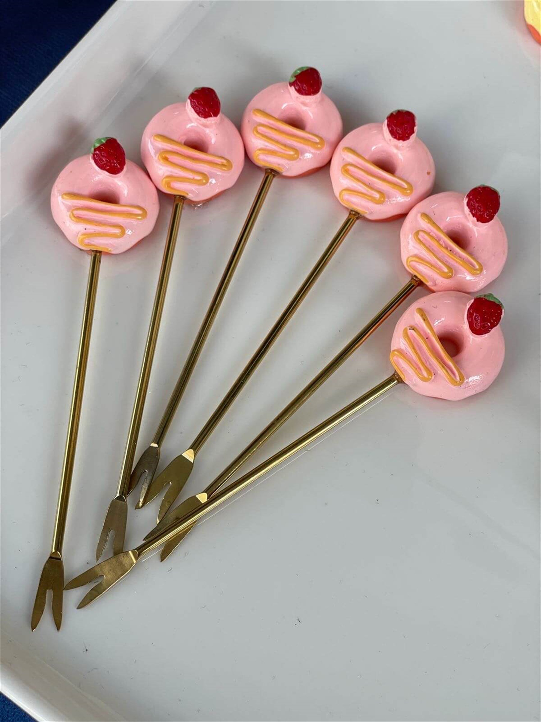 Pembe Donut 6 Lı Kokteyl Çatalı