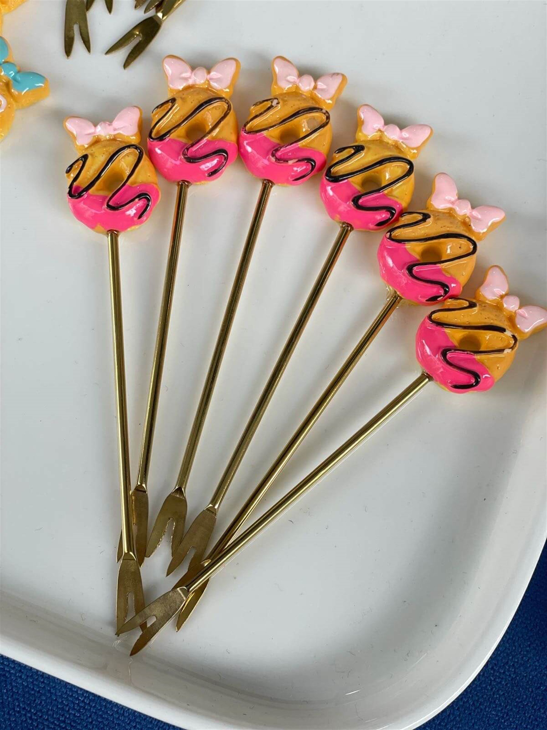 Pembe Donut 6 Lı Kokteyl Çatalı