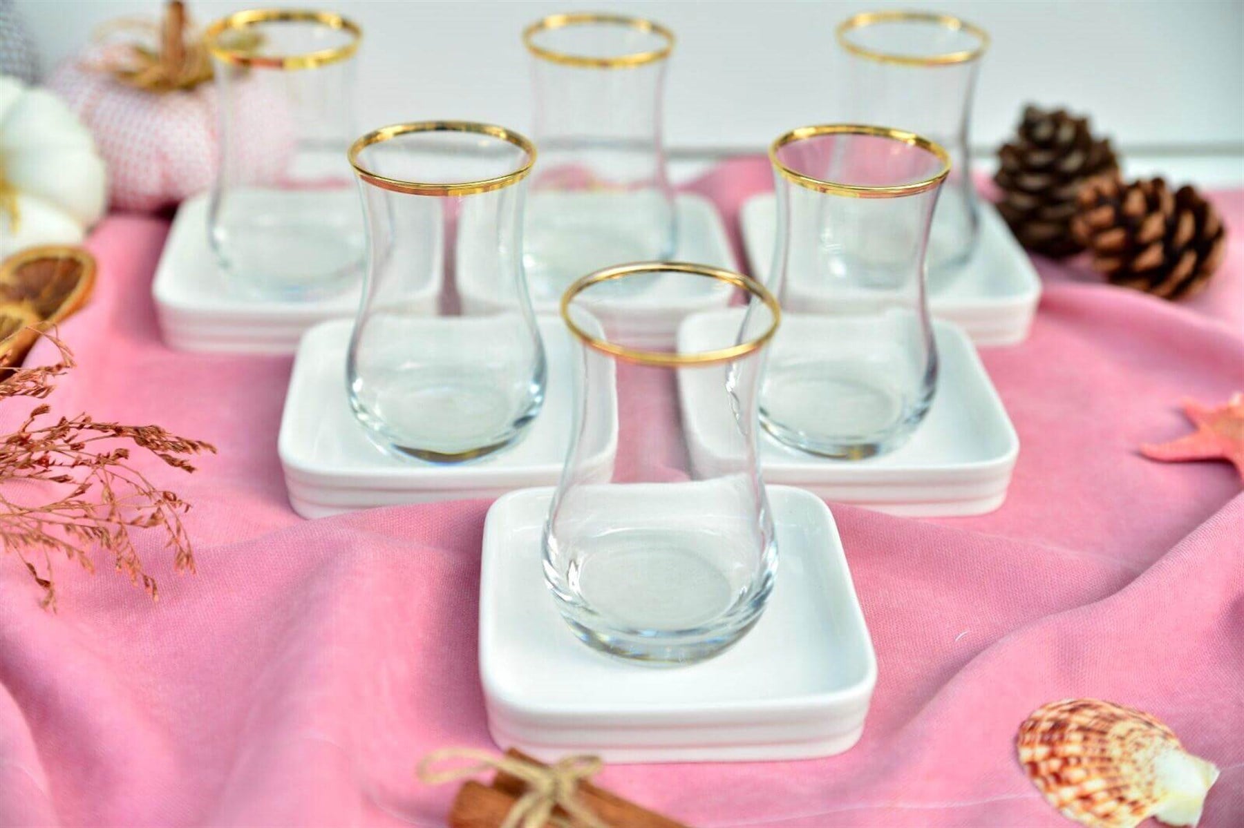 Porselen 6 lı Kare Çay Tabağı 10 cm