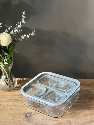 4 Lü Cam Kahvaltılık Seti - Gri