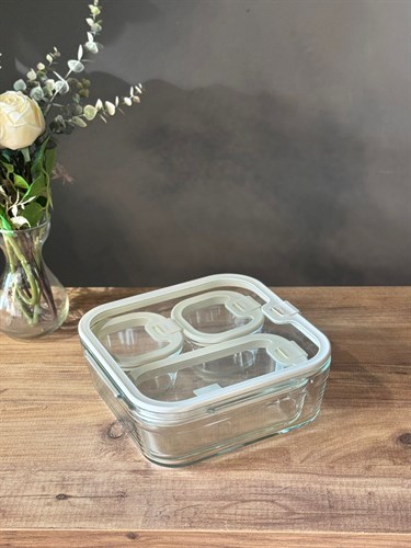 4 Lü Cam Kahvaltılık Seti - Krem