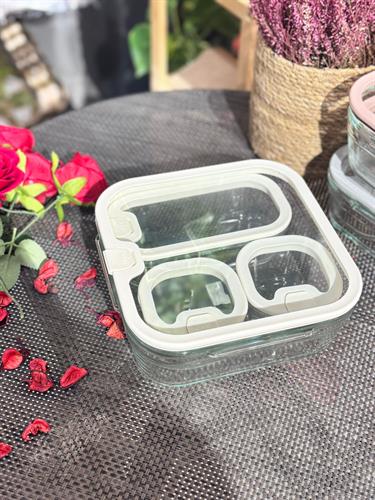 4 Lü Cam Kahvaltılık Seti - Krem