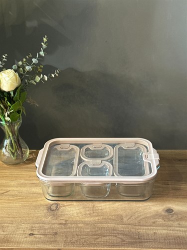 5 Li Cam Kahvaltılık Seti - Pembe