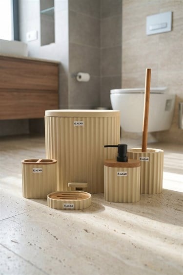 Acacialine 5 Parça Akasyalı Akrilik Banyo Seti - Krem