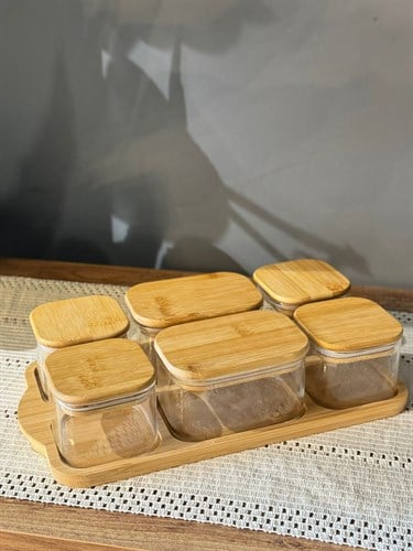 Bambu Tepsili Borosilikat Cam Kahvaltılık Seti