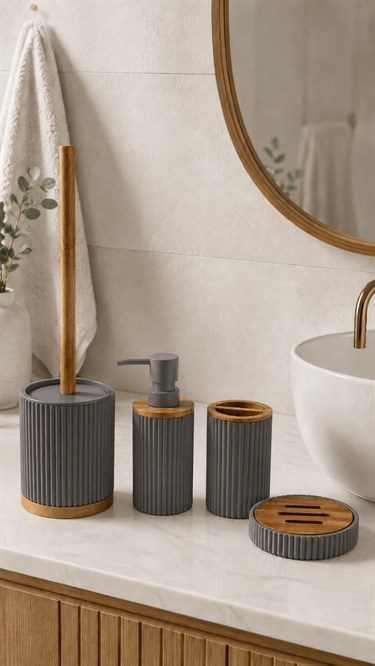Elina 4 Parça Akrilik Banyo Seti - Gri