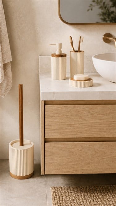 Elina 4 Parça Akrilik Banyo Seti - Krem