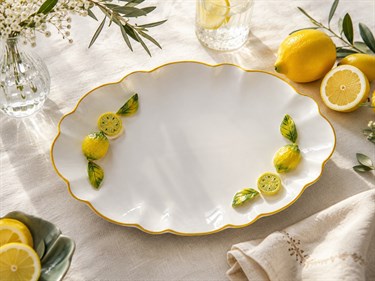 Festa Limon Oval Porselen Sunum Tabak - Hand Made
