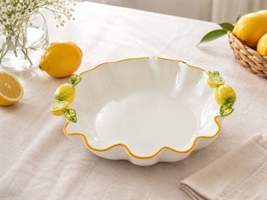 Festa Limon Yuvarlak Porselen Sunum Kase - Hand Made