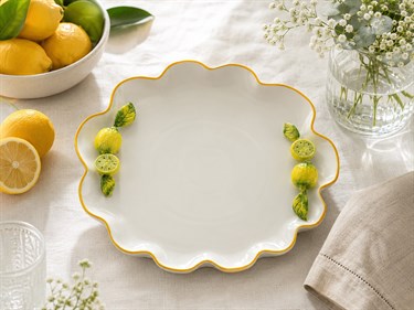 Festa Limon Yuvarlak Porselen Sunum Tabak - Hand Made