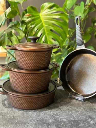 Oms Triana Bronz 7 Parça Döküm Biogranit Tencere Seti