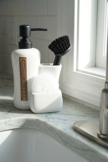 Vilya Sünger ve Fırça Hazneli Sıvı Sabunluk - Beyaz