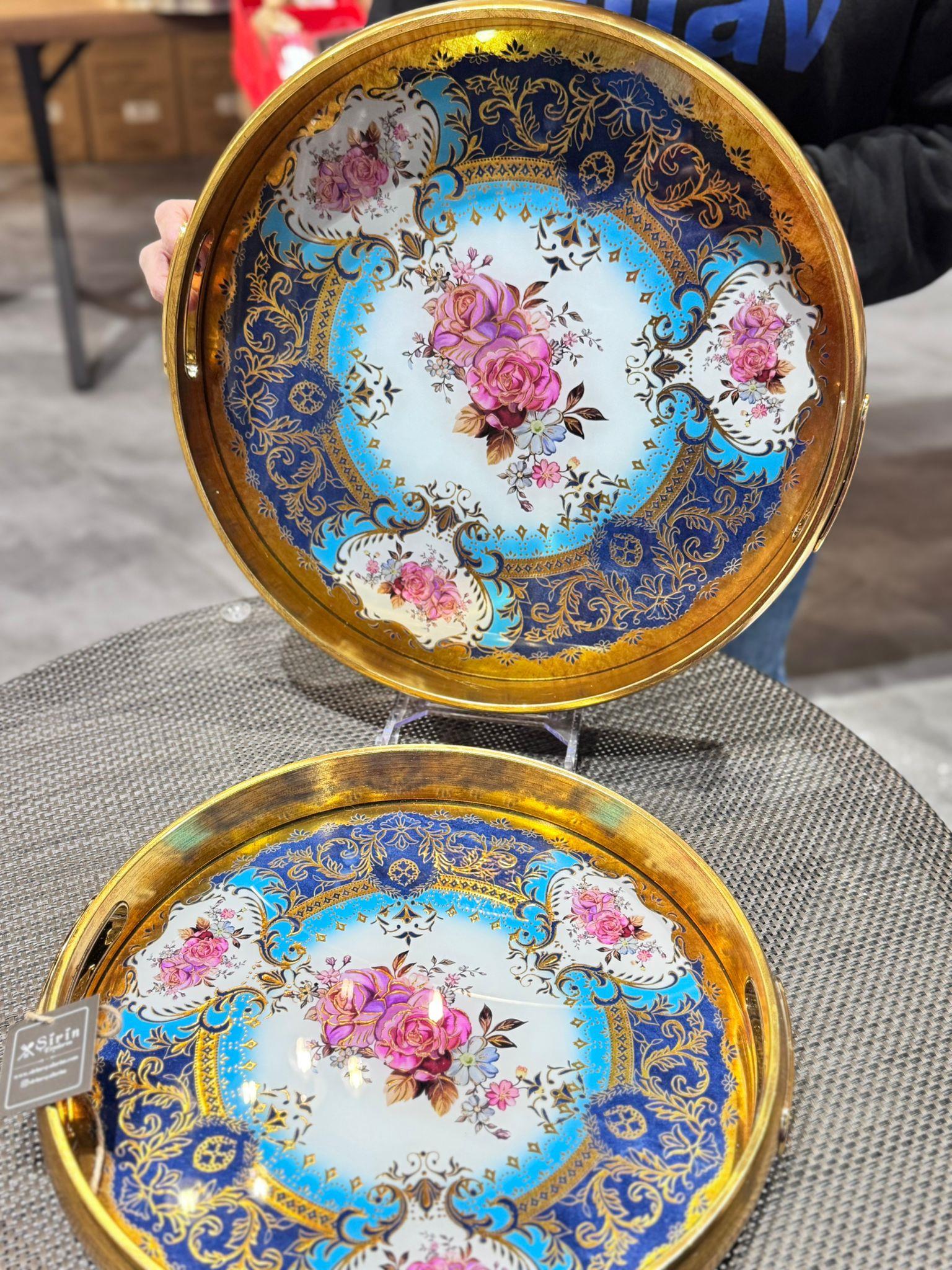 2 Li Cam Desenli Tepsi