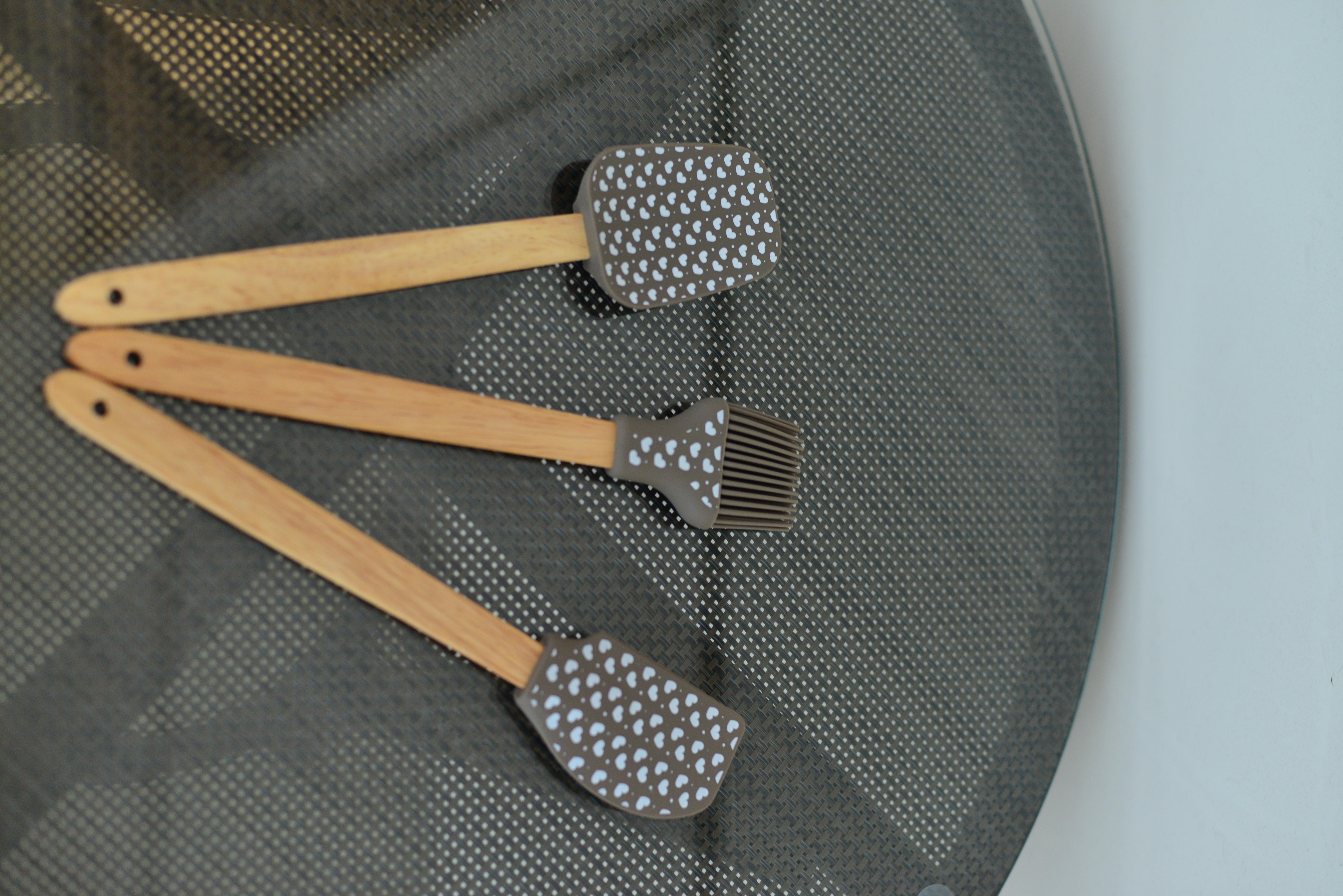 3 Lü Kapli Büyük Boy Bambu Spatula Seti / Kahve