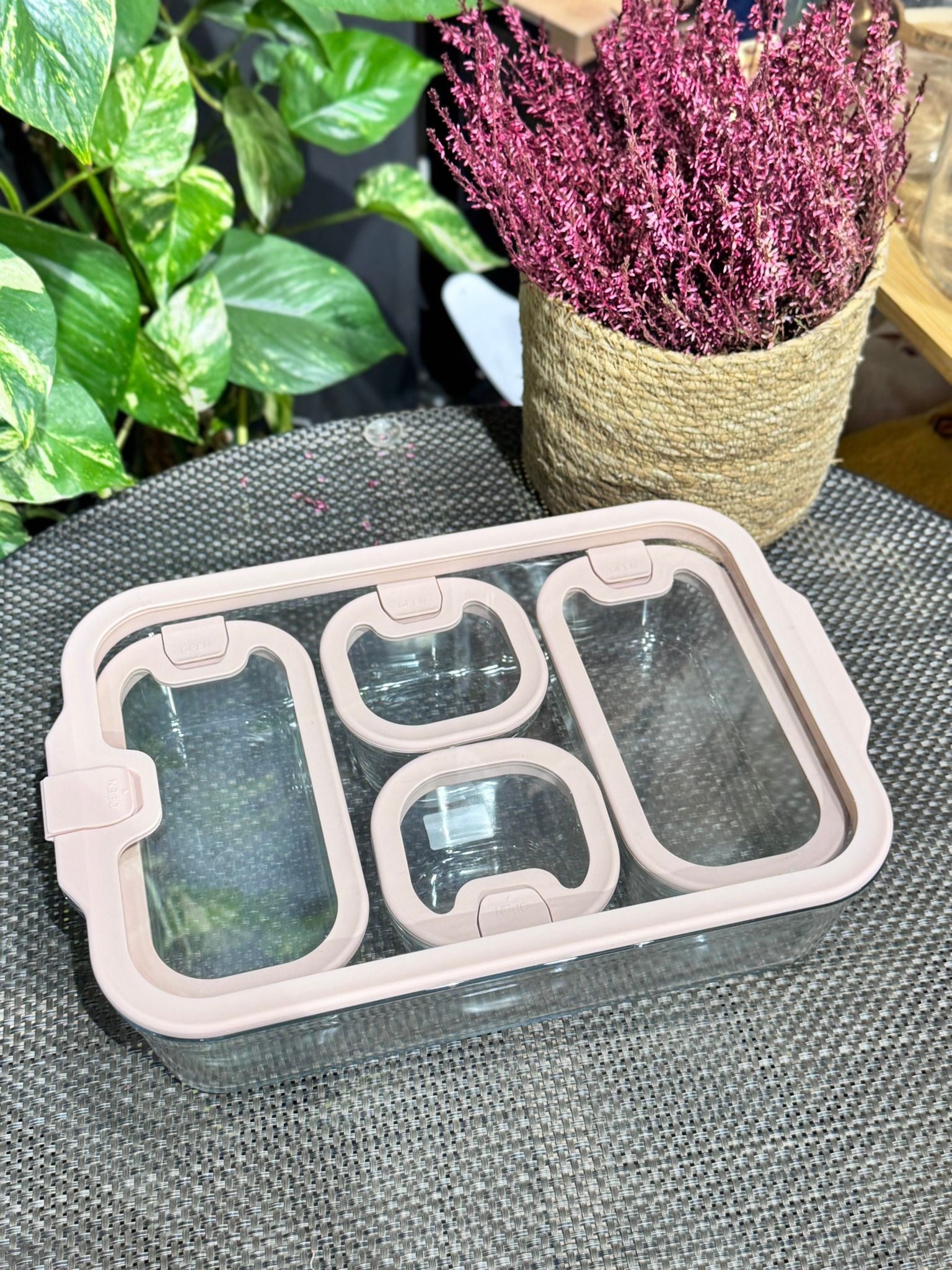 5 Li Cam Kahvaltılık Seti - Pembe