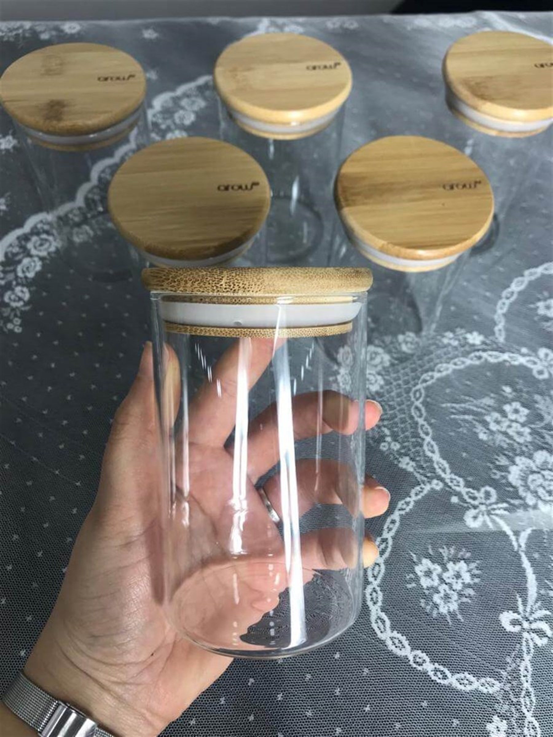 6 ADET 300 ML BAMBU KAPAKLI CAM KAVANOZ