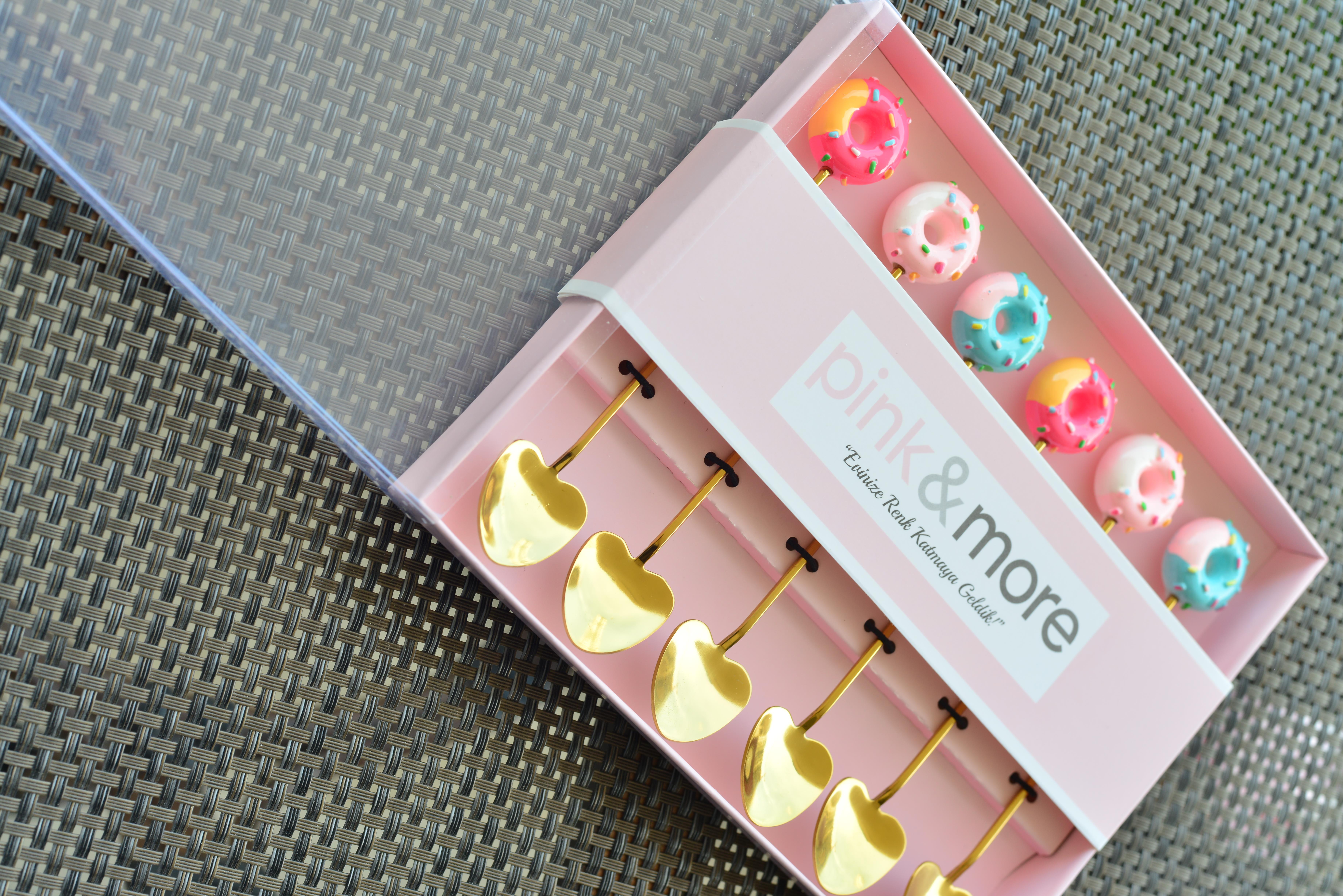 6 Lı Gold Kalpli Metal Çay / Nescafe Kaşığı / Şeker Donut