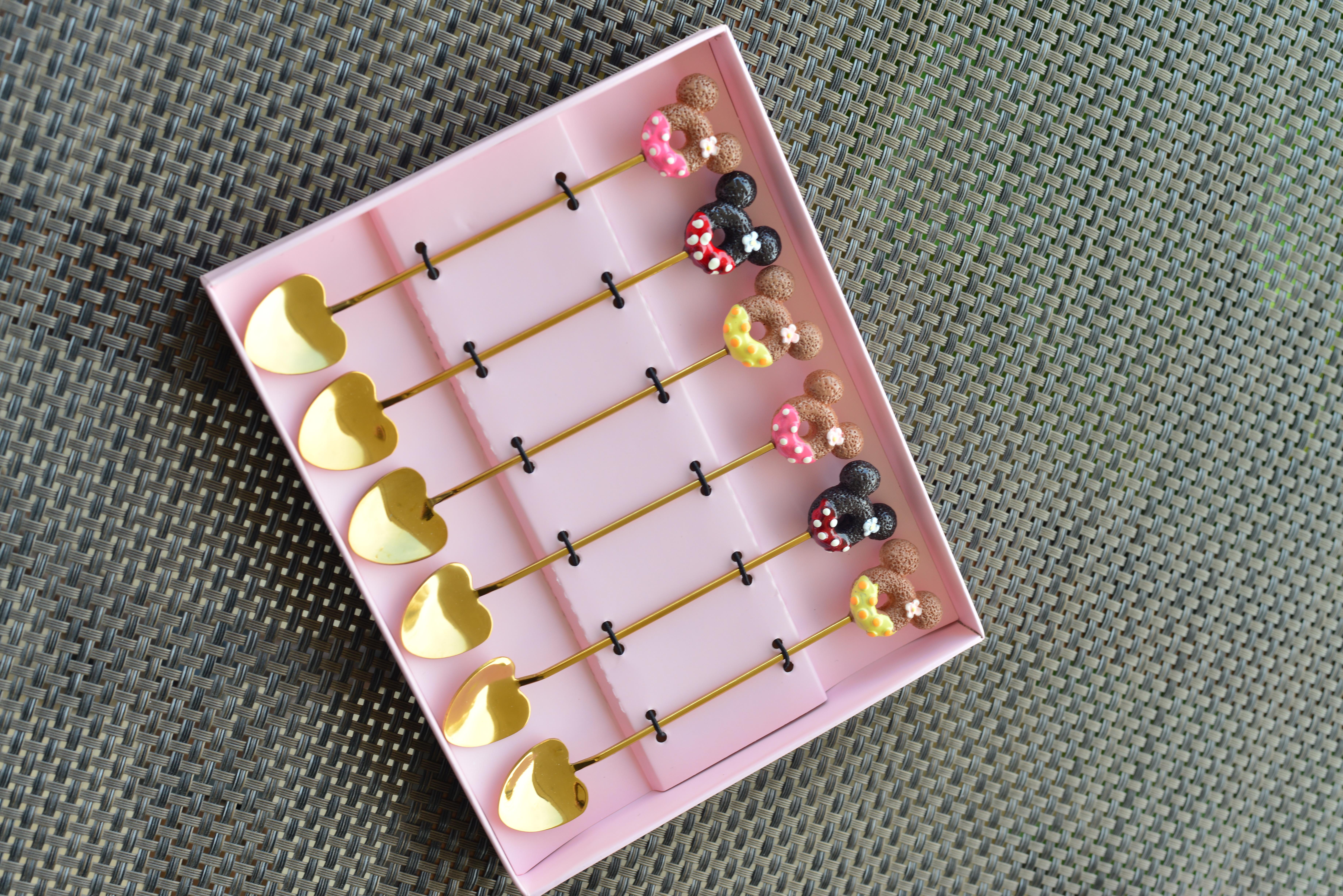 6 Lı Gold Kalpli Metal Çay / Nescafe Kaşığı / Mickey