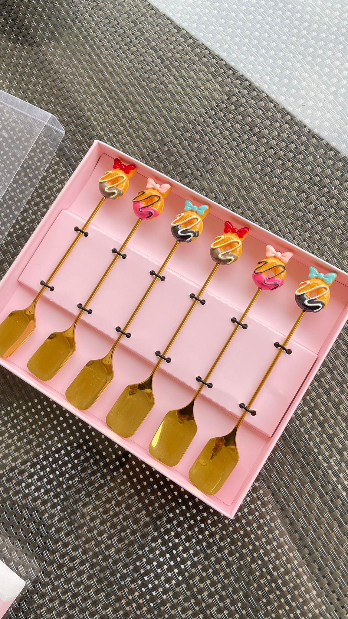 6 Lı Gold Metal Çay / Nescafe Kaşığı / Fiyonk Donut