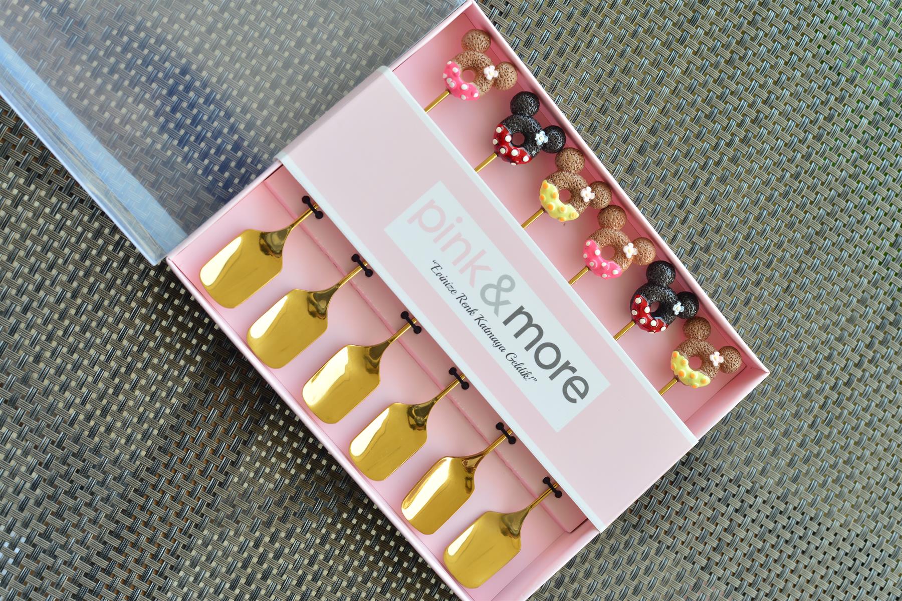 6 Lı Gold Metal Çay / Nescafe Kaşığı / Mickey